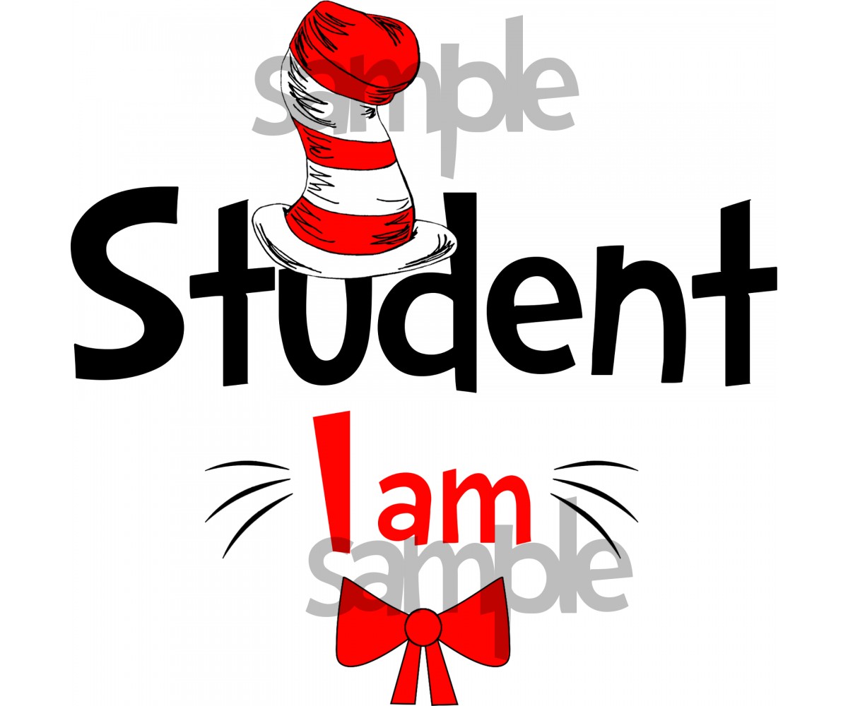 Student I am iron on transfer, Cat in the Hat iron on transfer for Students, (1s)